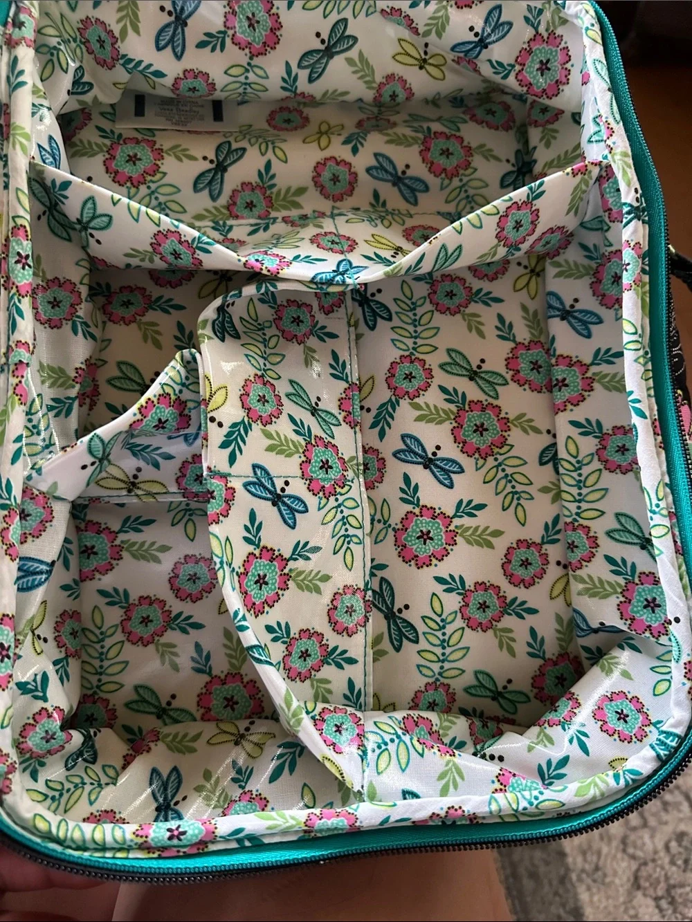 Vera Bradley Black Quilted Floral Makeup Bag with Mint Green and Pink Accents - Picture 5 of 10